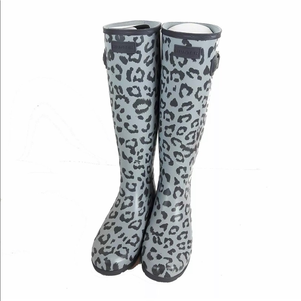 Hunter Women’s Leopard Print RainBoots Gray Size 9